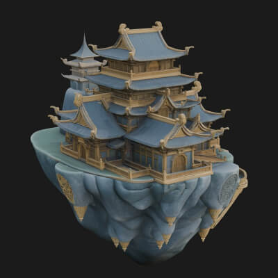 Floating Isle Pagoda Tower Design 3 3D Print Model