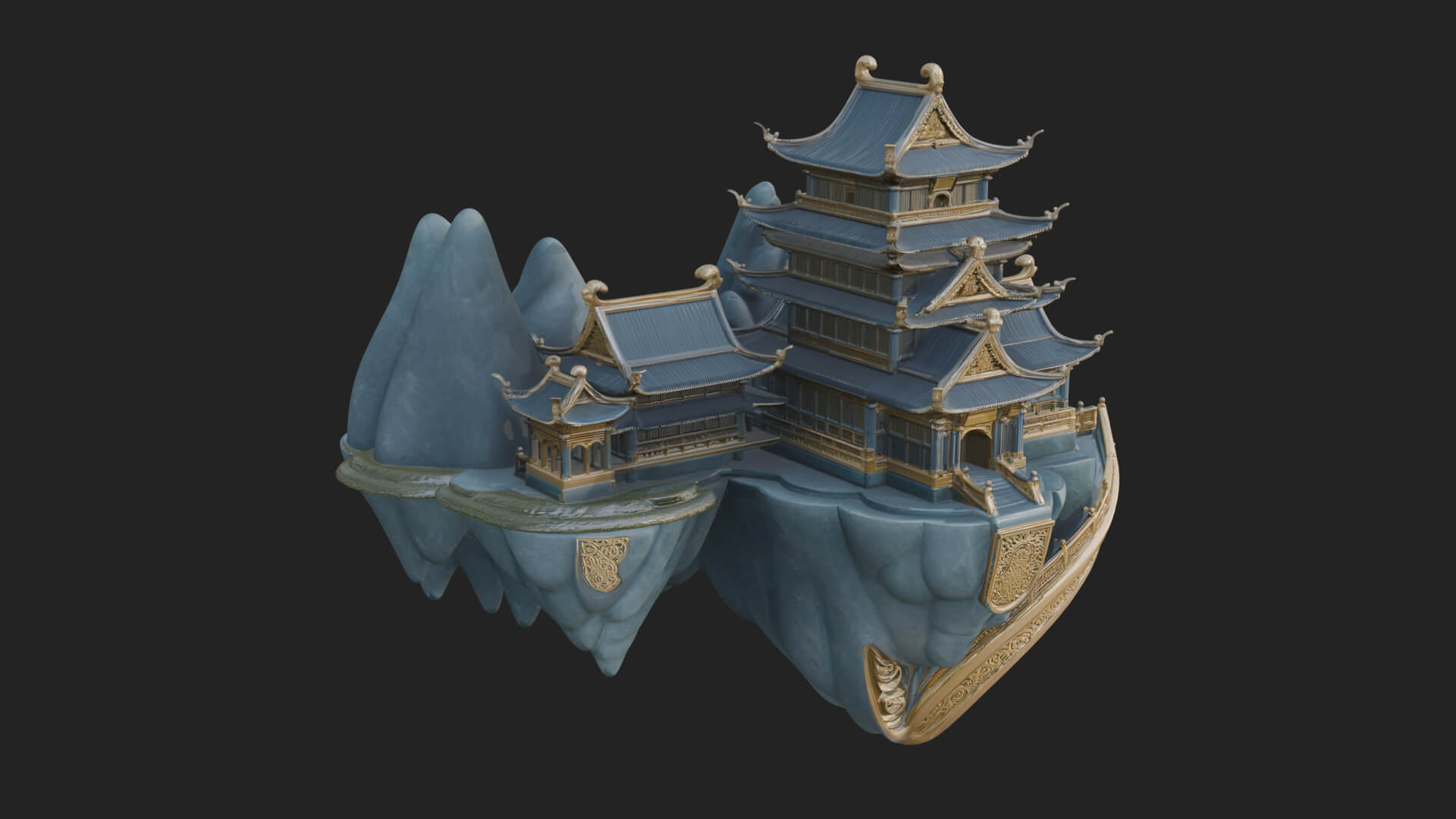 Floating Isle Pagoda Tower Design 4 3D Print Model 3D Model
