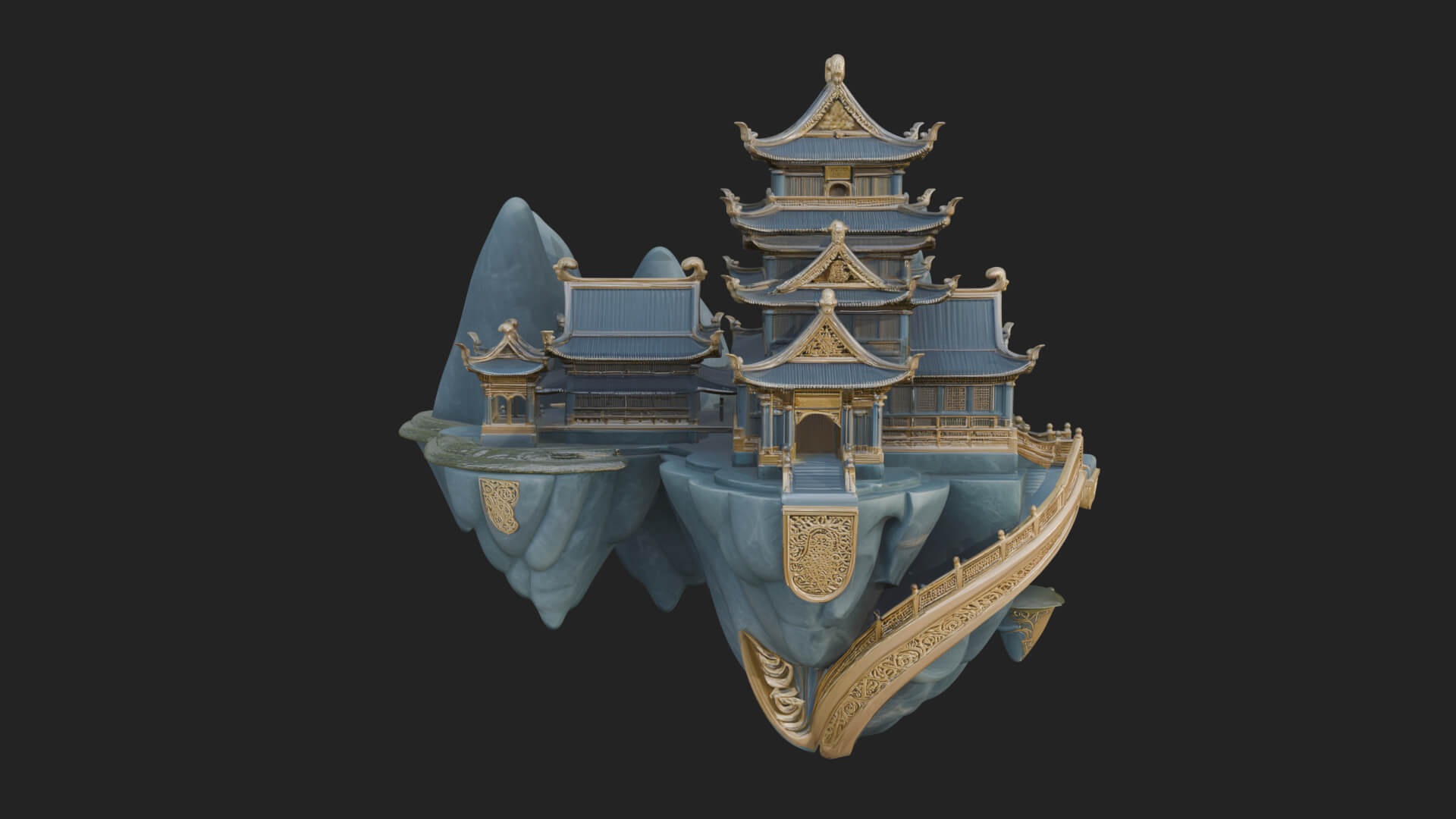 Floating Isle Pagoda Tower Design 4 3D Print Model 3D Model