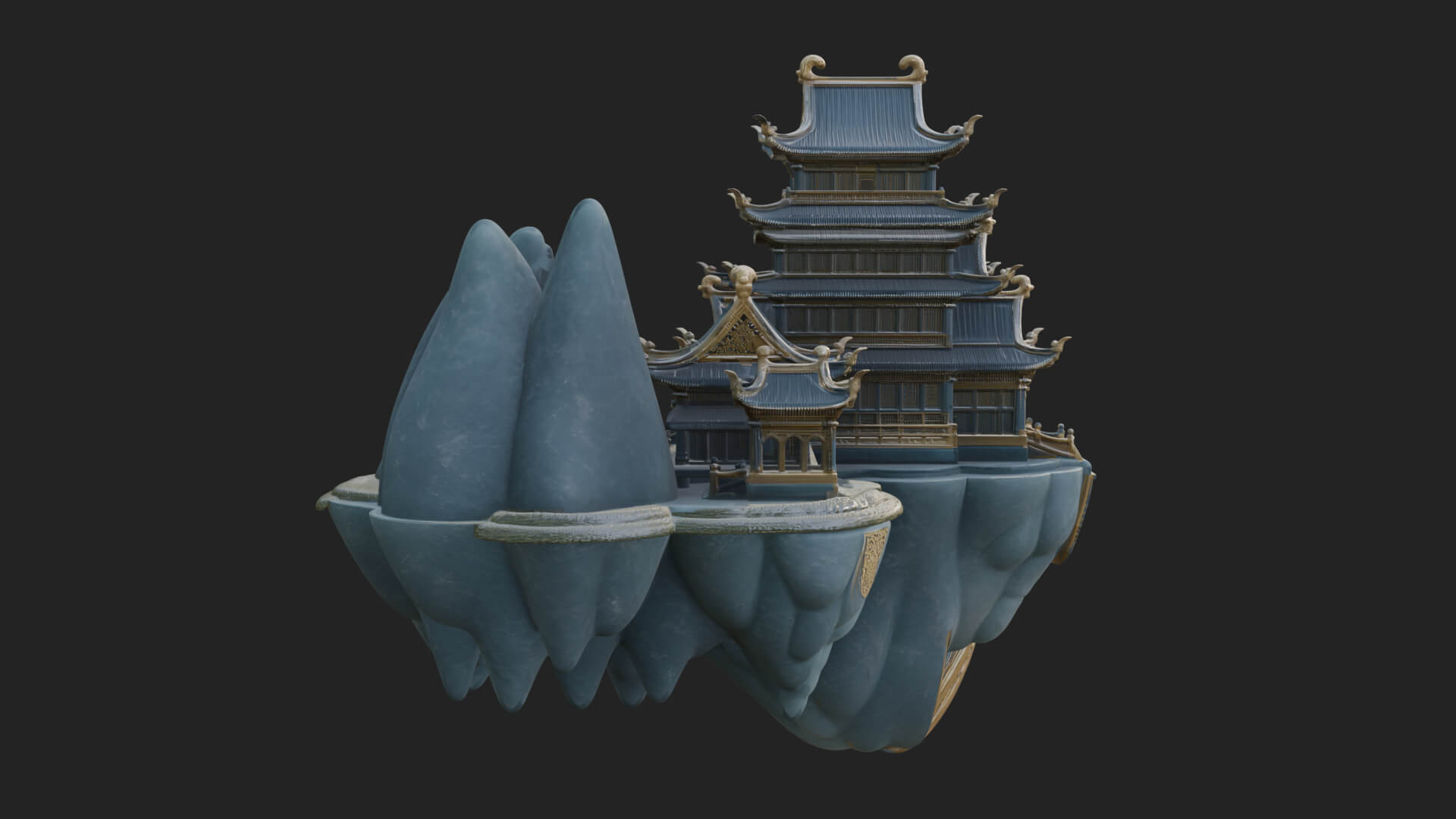 Floating Isle Pagoda Tower Design 4 3D Print Model 3D Model