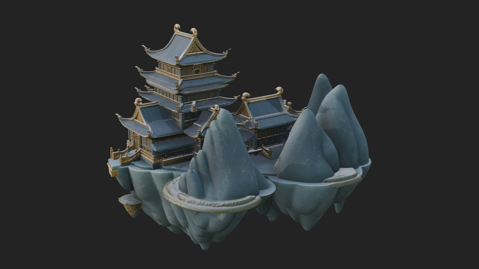 Floating Isle Pagoda Tower Design 4 3D Print Model 3D Model