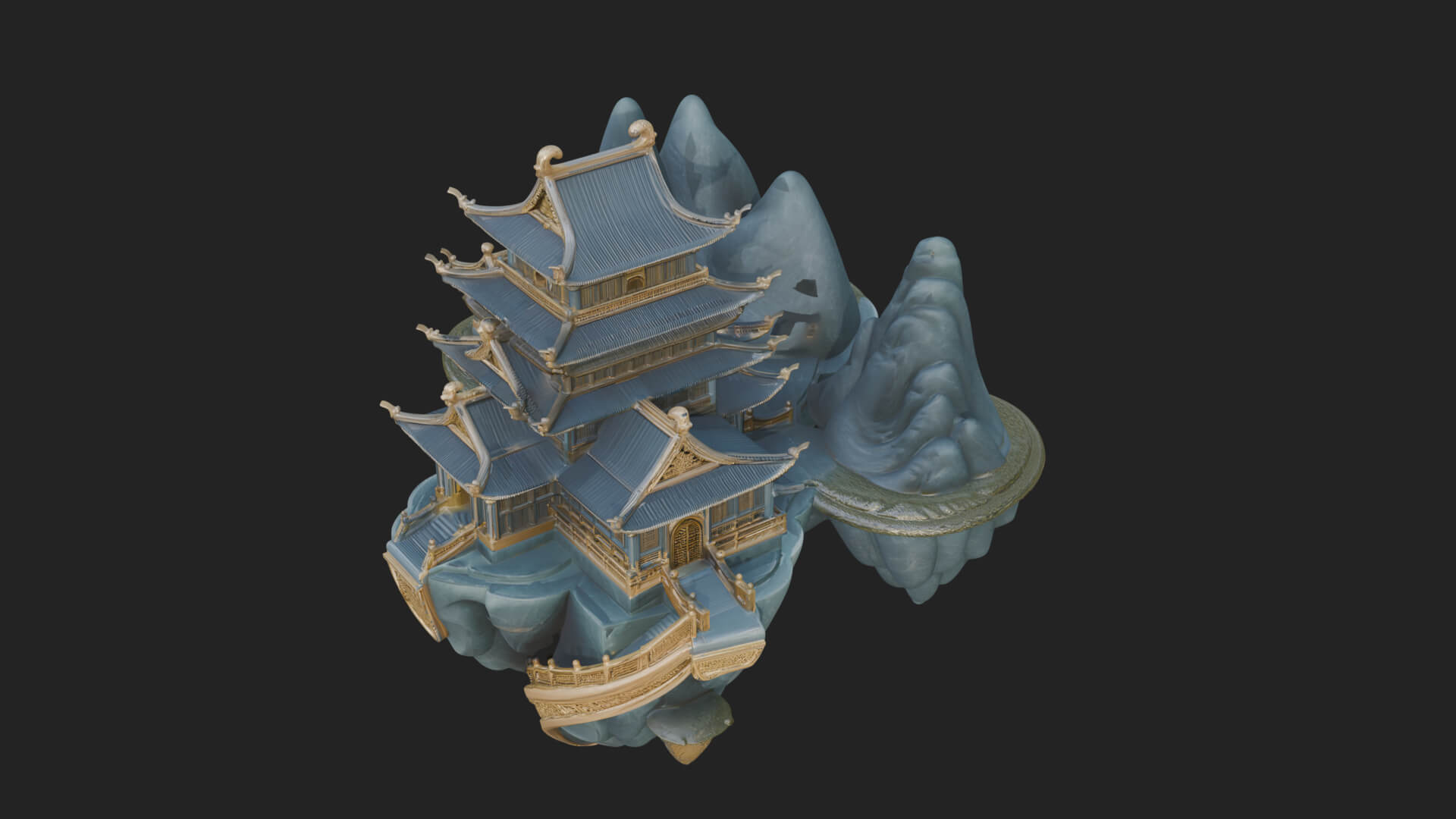 Floating Isle Pagoda Tower Design 4 3D Print Model 3D Model