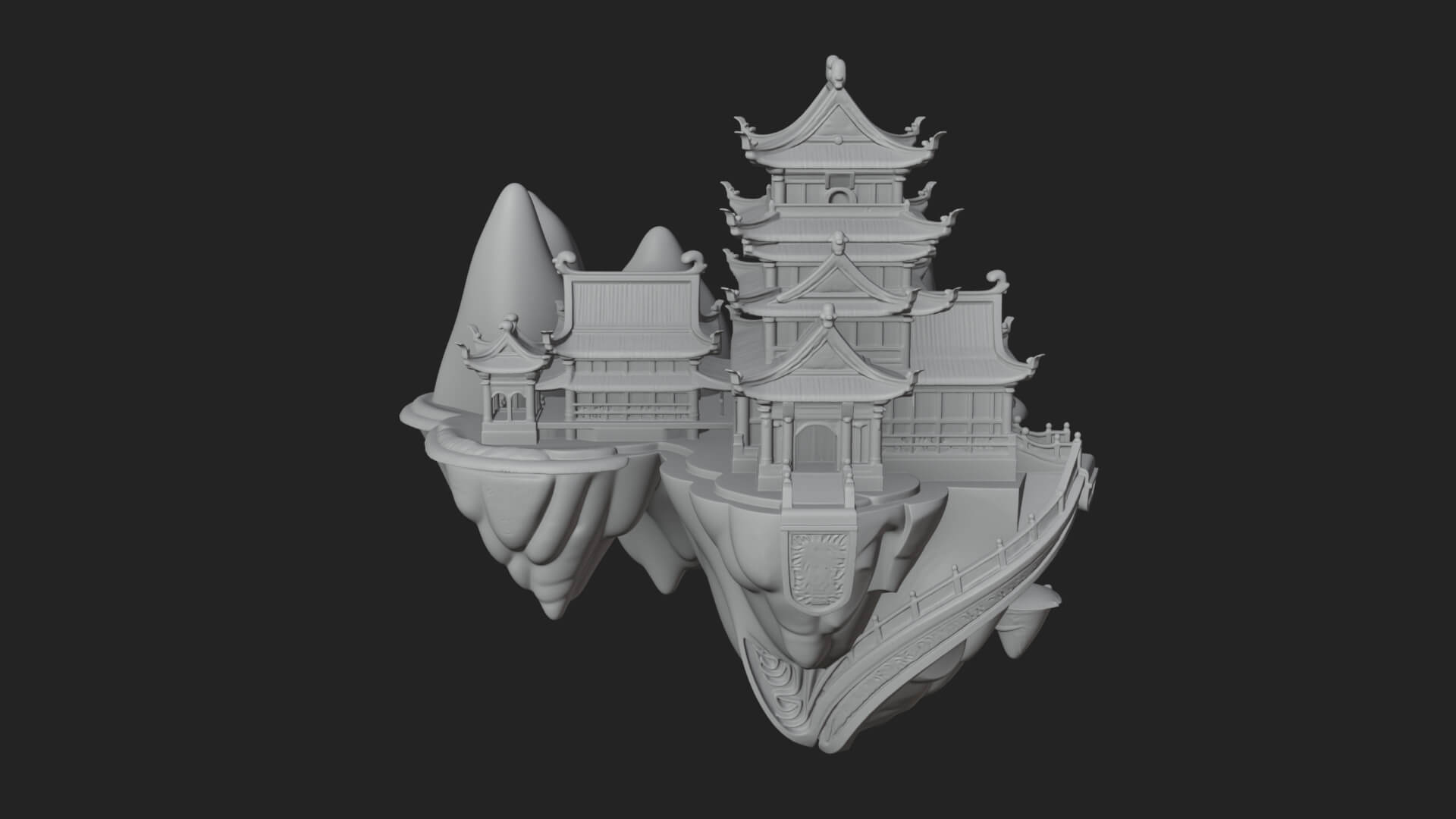 Floating Isle Pagoda Tower Design 4 3D Print Model 3D Model