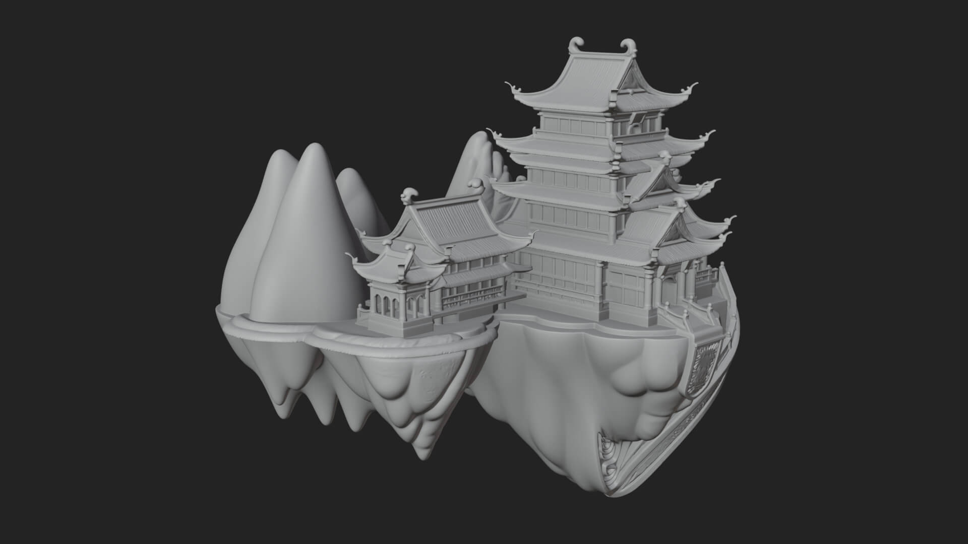 Floating Isle Pagoda Tower Design 4 3D Print Model 3D Model