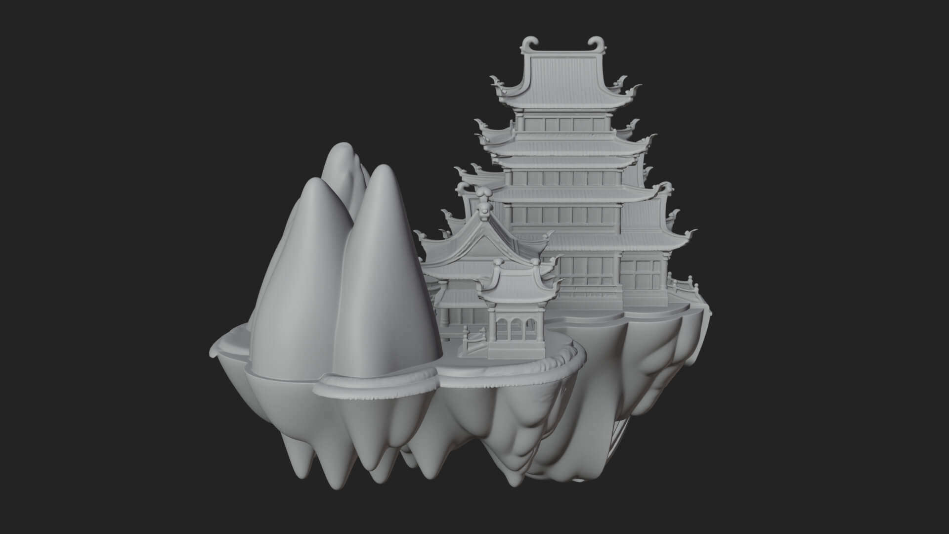 Floating Isle Pagoda Tower Design 4 3D Print Model 3D Model