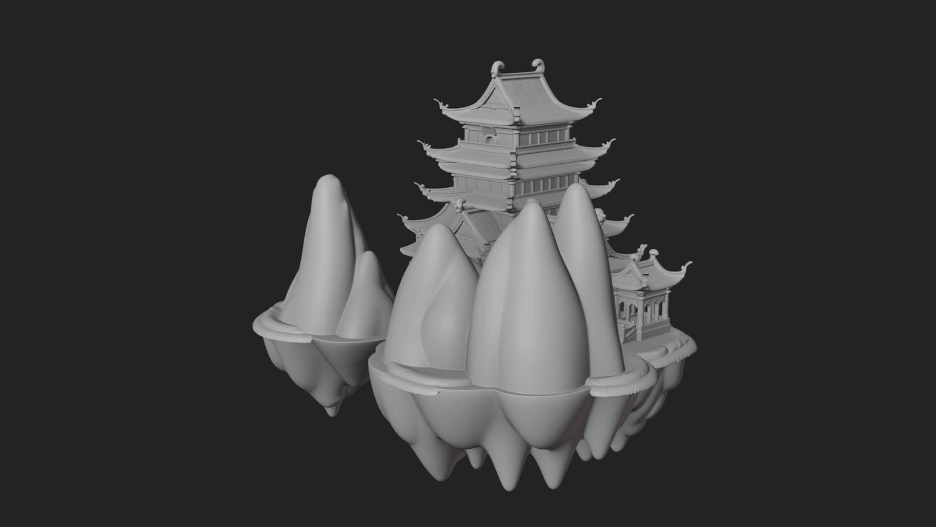 Floating Isle Pagoda Tower Design 4 3D Print Model 3D Model