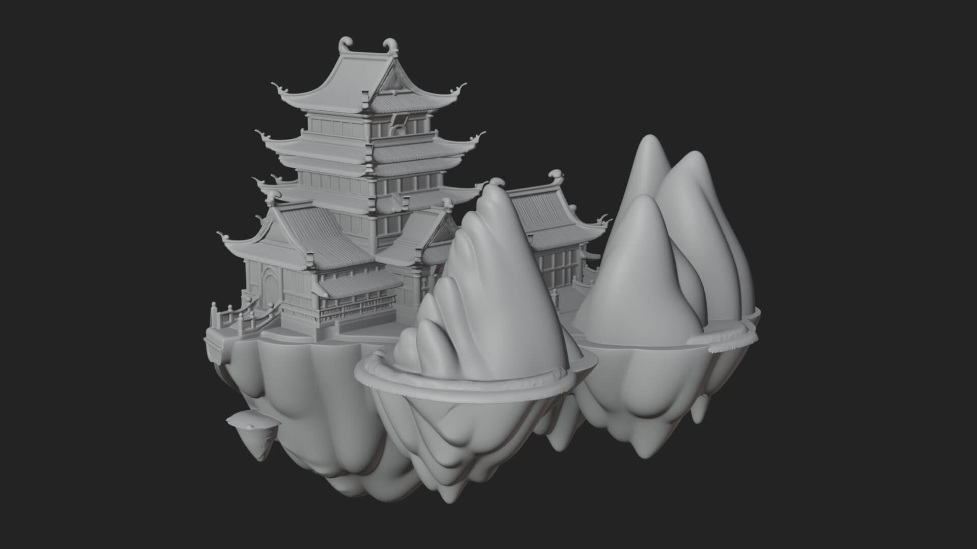 Floating Isle Pagoda Tower Design 4 3D Print Model 3D Model