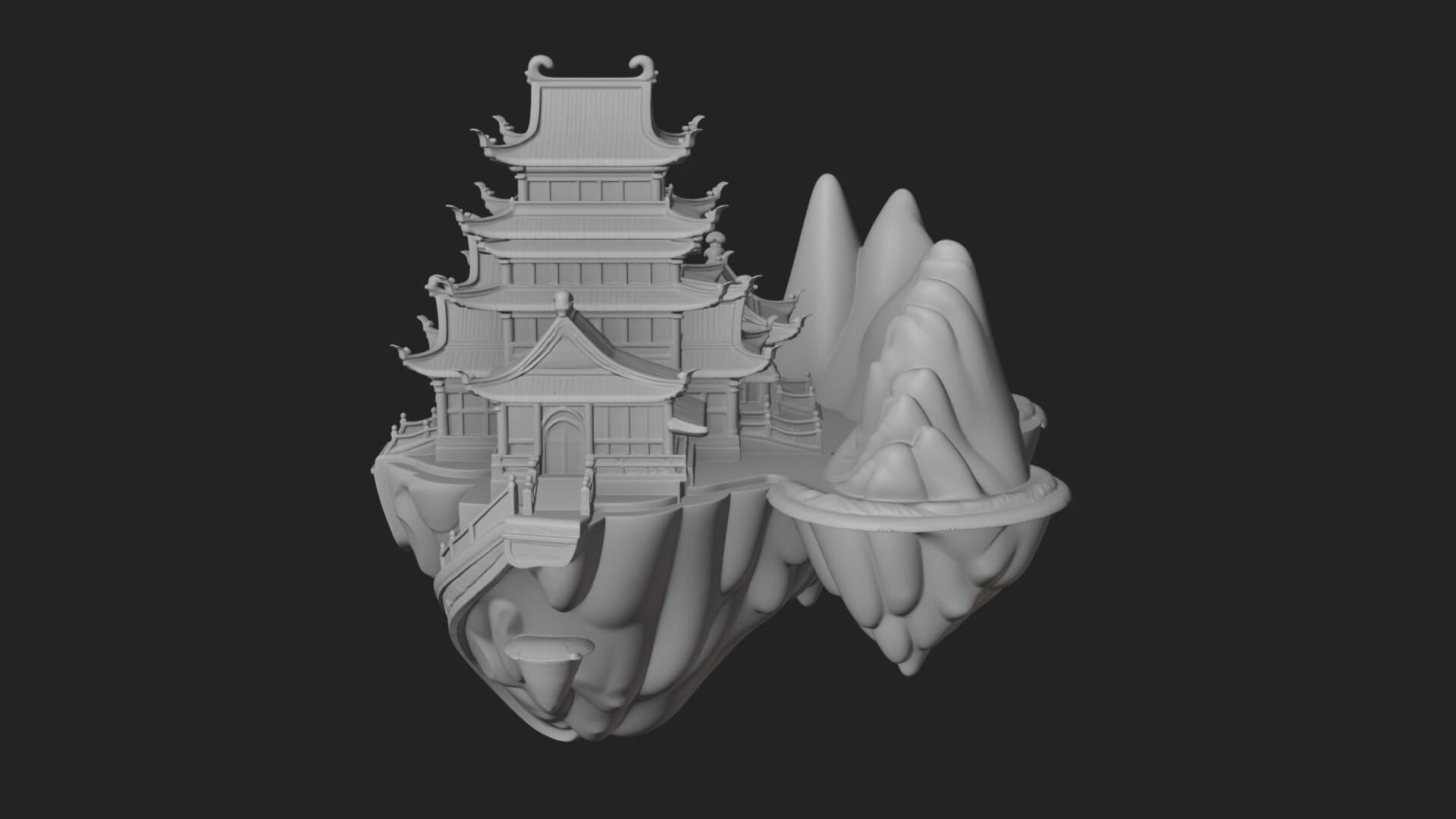 Floating Isle Pagoda Tower Design 4 3D Print Model 3D Model
