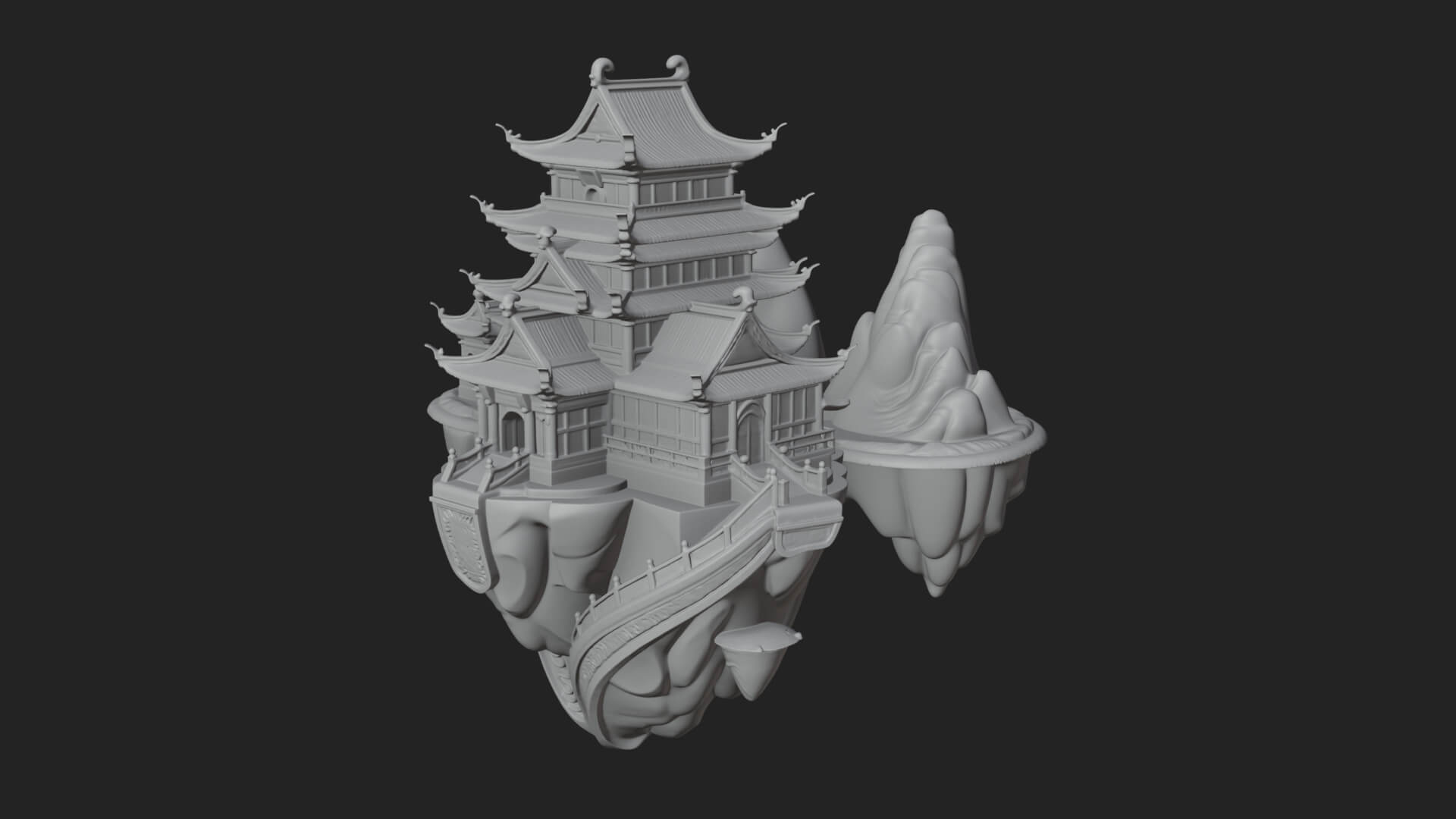 Floating Isle Pagoda Tower Design 4 3D Print Model 3D Model