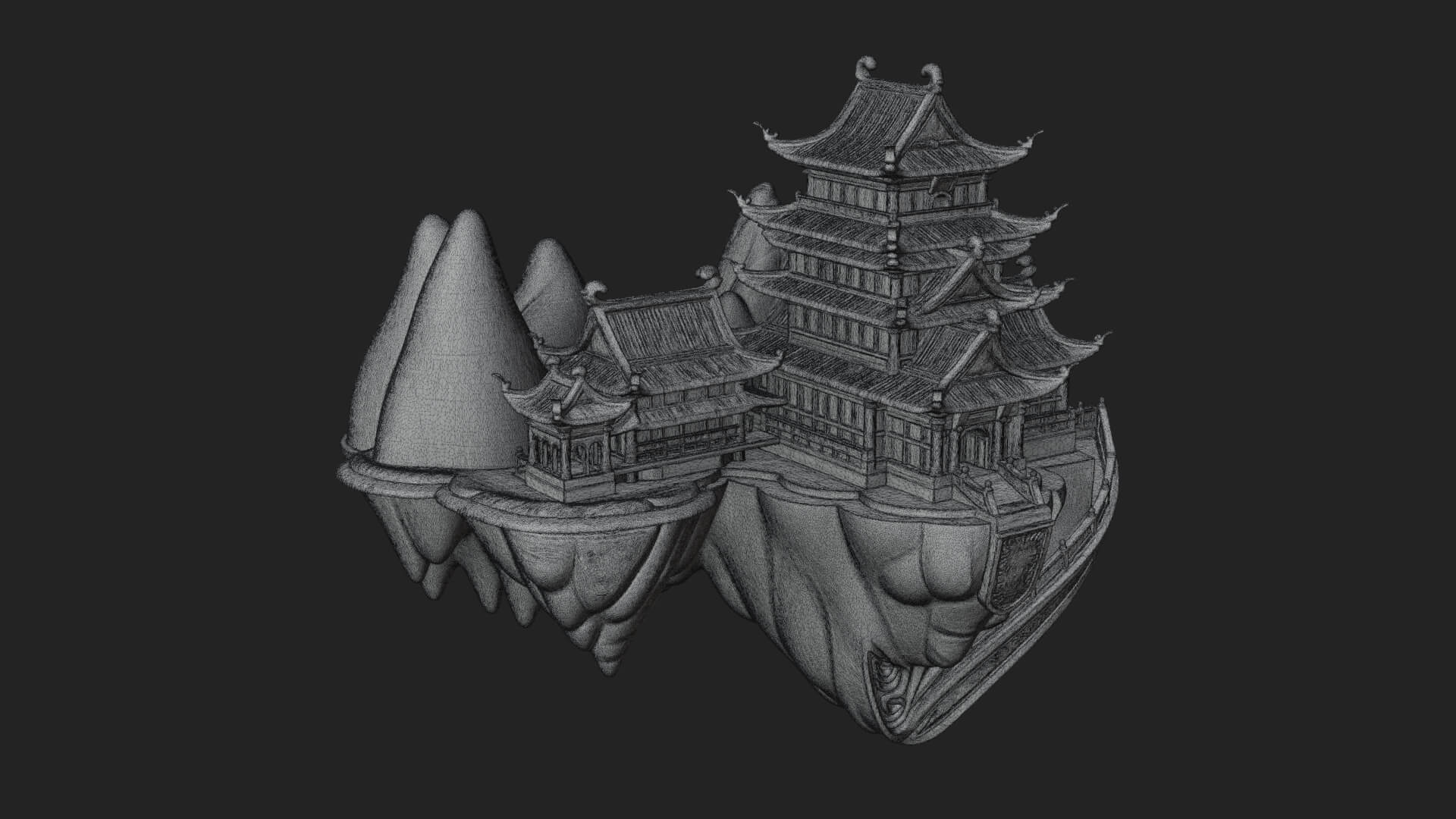 Floating Isle Pagoda Tower Design 4 3D Print Model 3D Model