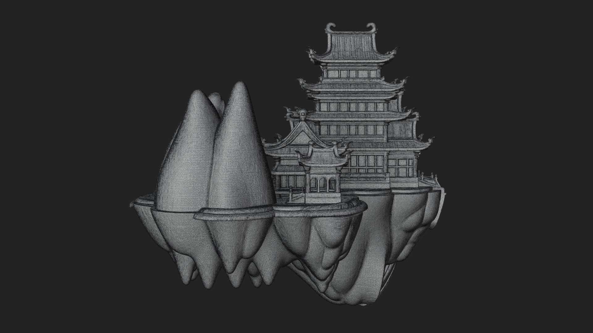 Floating Isle Pagoda Tower Design 4 3D Print Model 3D Model