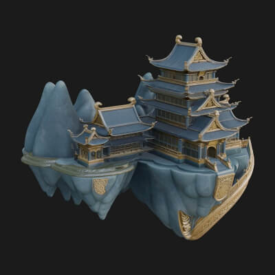 Floating Isle Pagoda Tower Design 4 3D Print Model