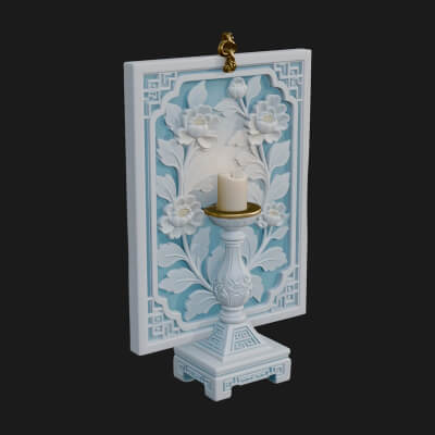 Floral Candle Wall Plaque Design 2 3D Print Model