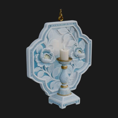 Floral Candle Wall Plaque Design 4 3D Print Model