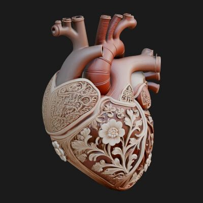 Floral Carved Anatomical Heart Model Design 1 3D Print