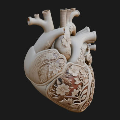 Floral Carved Anatomical Heart Model Design 3 3D Print