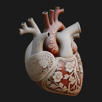 Floral Carved Anatomical Heart Model Design 4 3D Print