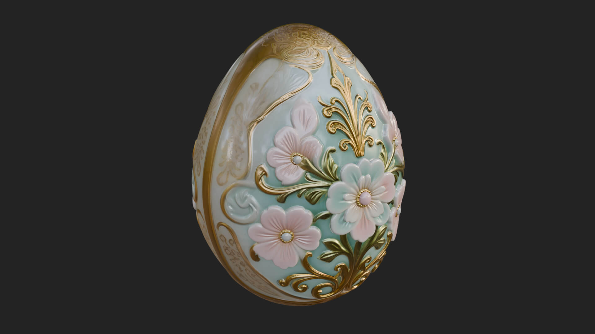 Floral Carved Easter Egg Ornament Design 1 3d Print Model 3D Model