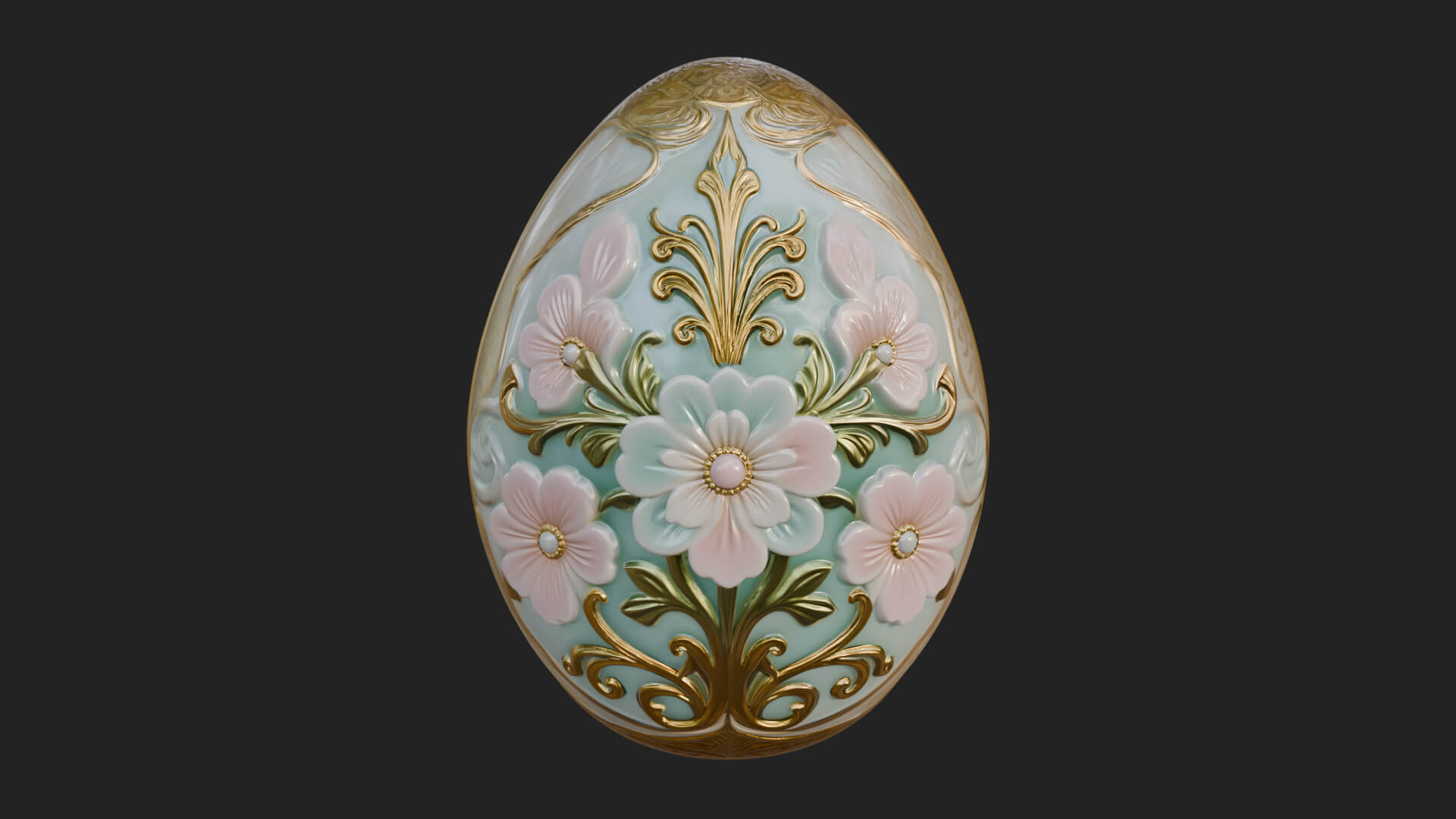 Floral Carved Easter Egg Ornament Design 1 3d Print Model 3D Model