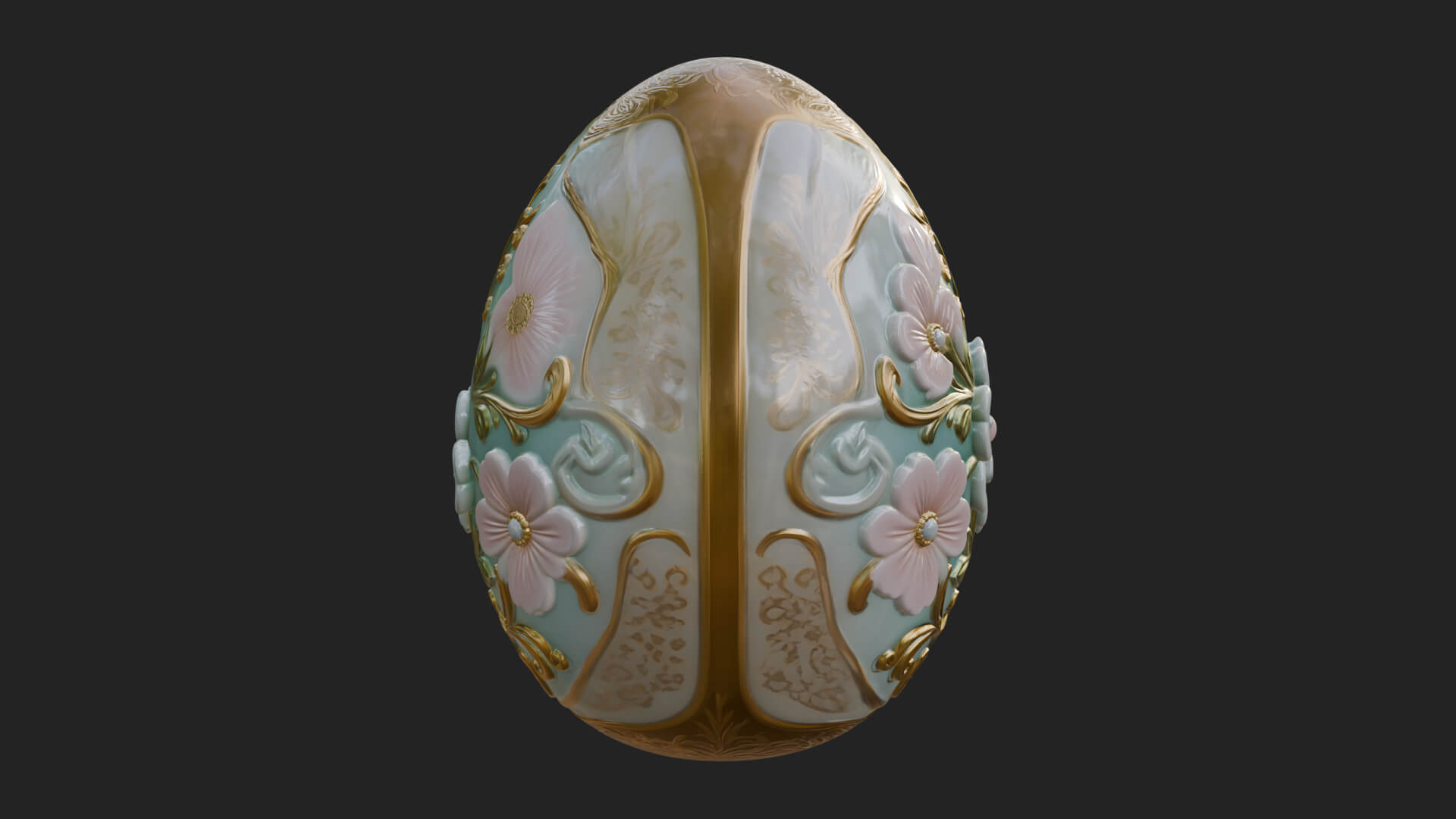 Floral Carved Easter Egg Ornament Design 1 3d Print Model 3D Model