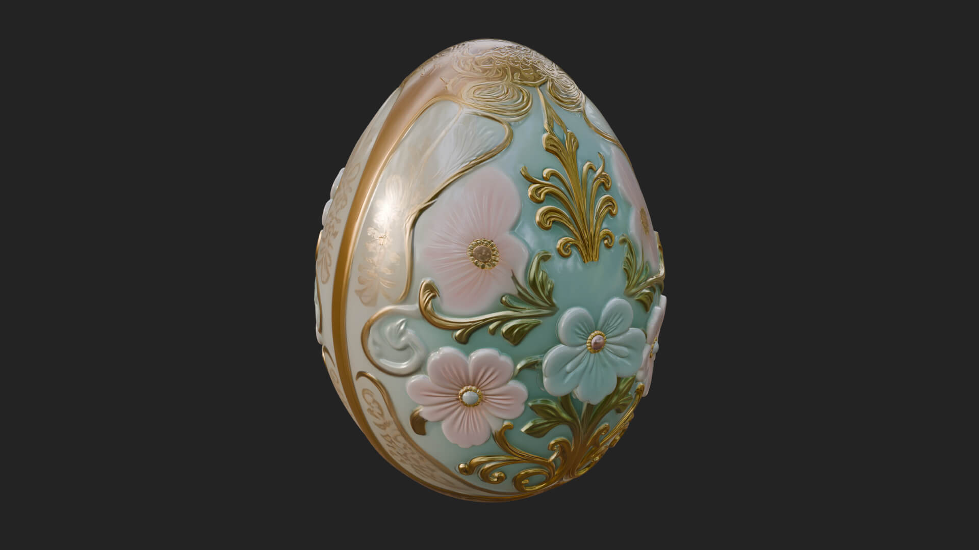 Floral Carved Easter Egg Ornament Design 1 3d Print Model 3D Model