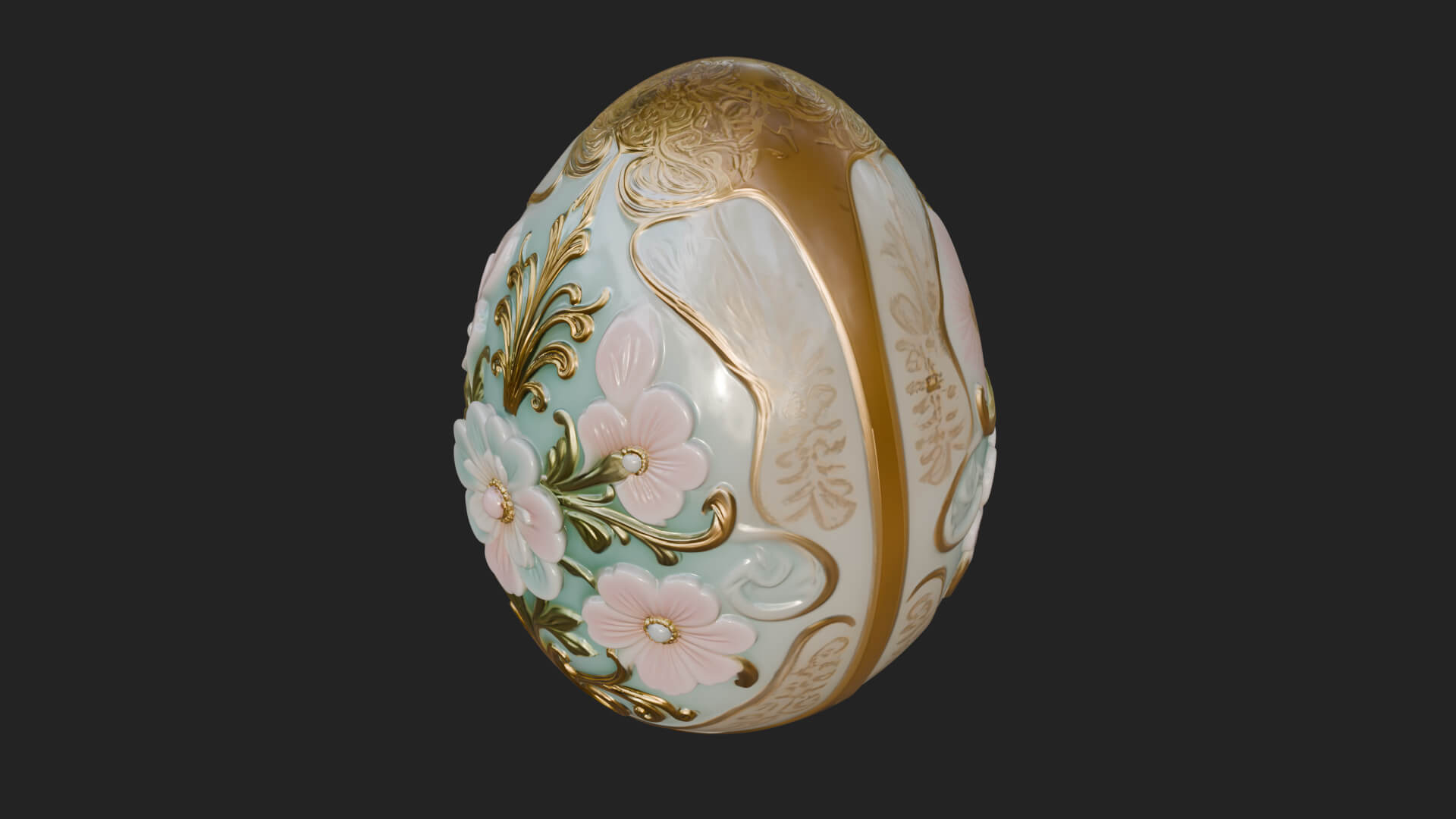 Floral Carved Easter Egg Ornament Design 1 3d Print Model 3D Model