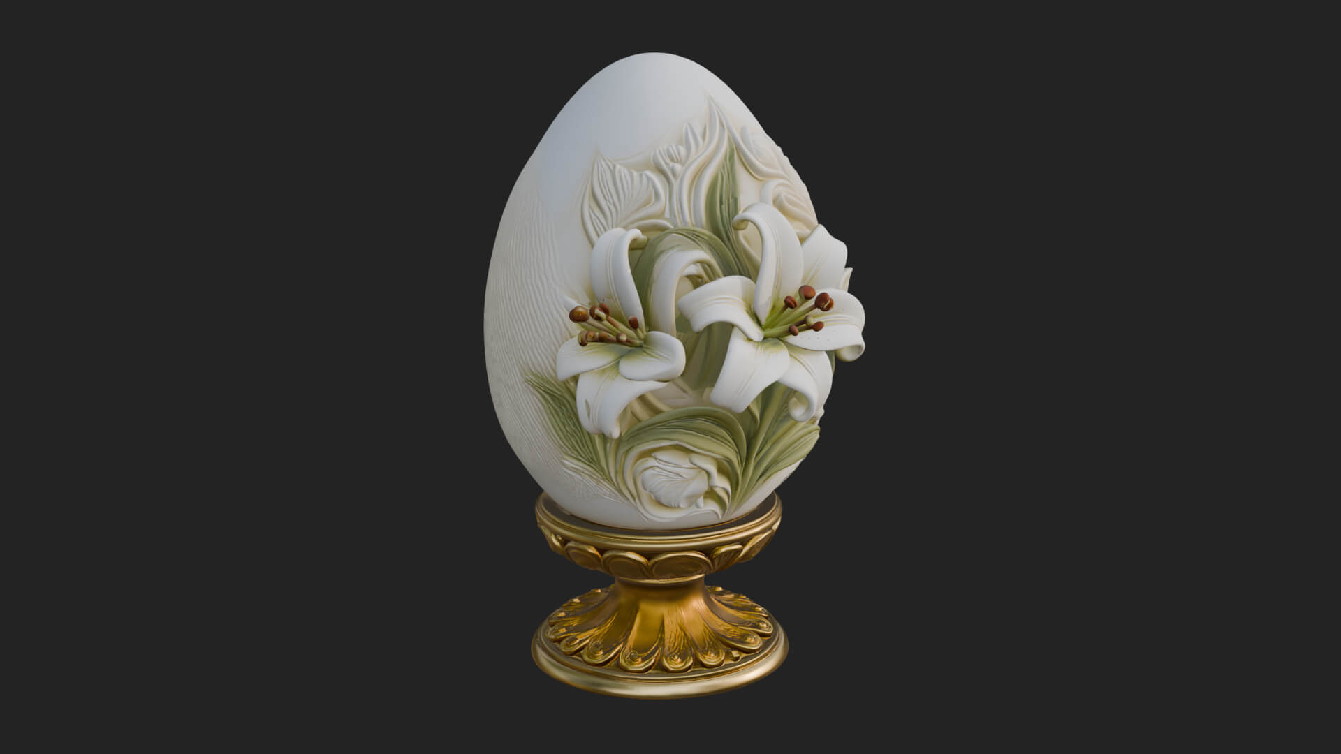 Floral Carved Easter Egg Ornament Design 2 3D Print Model 3D Model