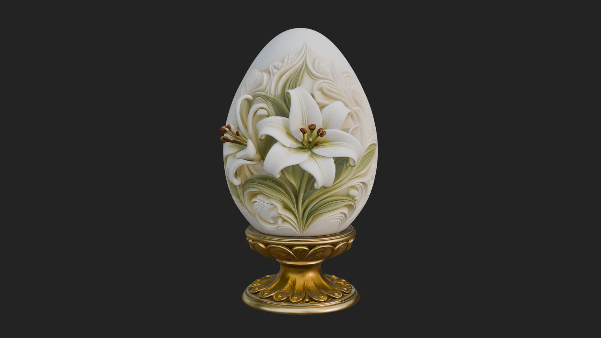 Floral Carved Easter Egg Ornament Design 2 3D Print Model 3D Model