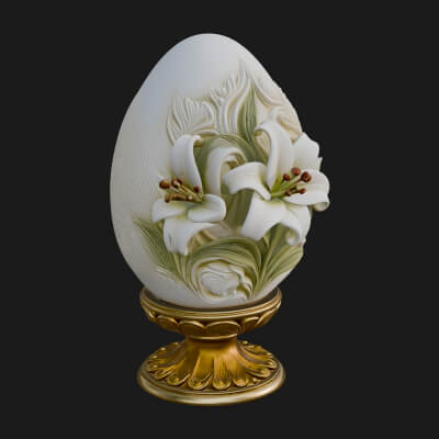 Floral Carved Easter Egg Ornament Design 2 3D Print Model