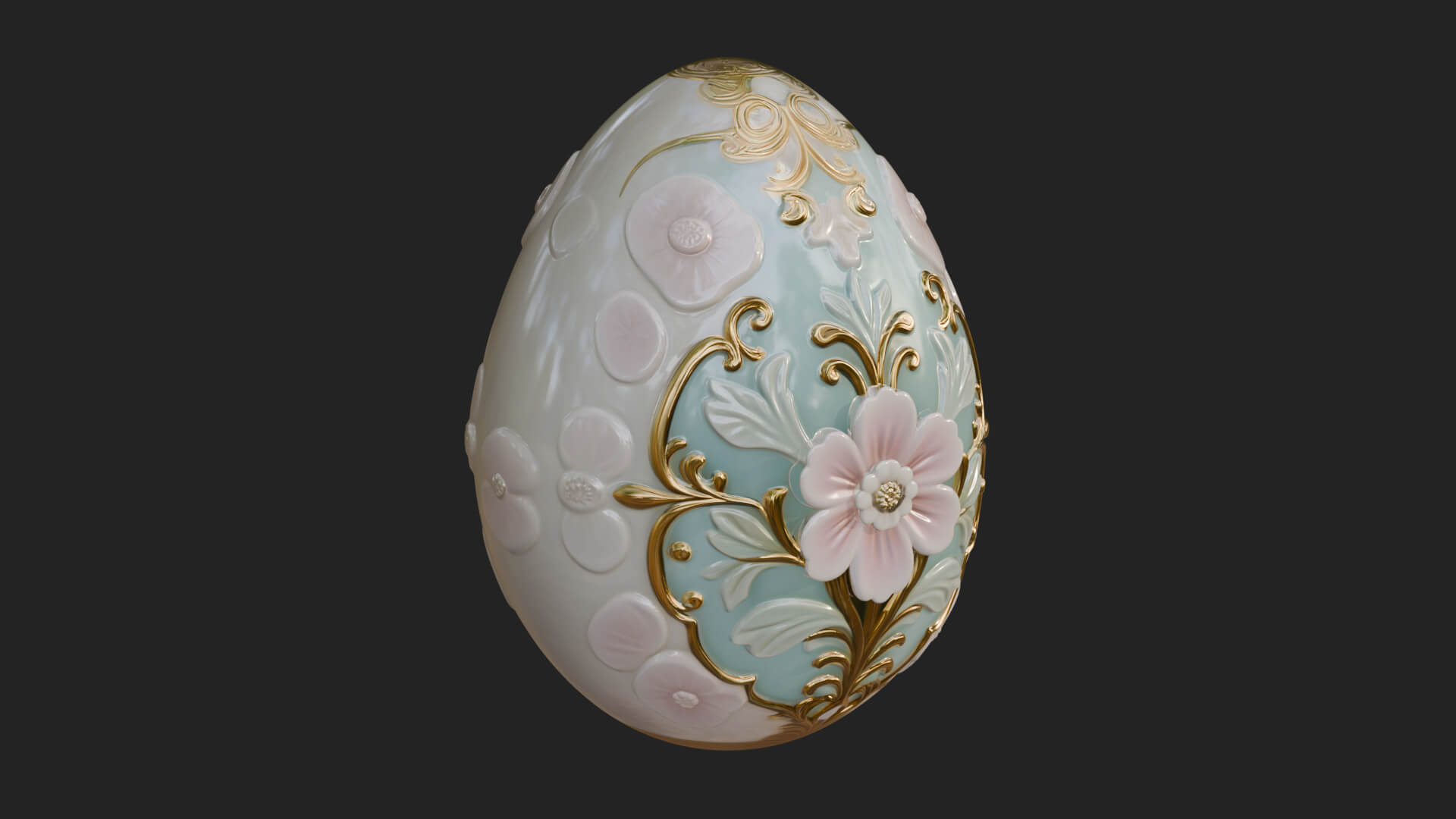 Floral Carved Easter Egg Ornament Design 4 3D Print Model 3D Model
