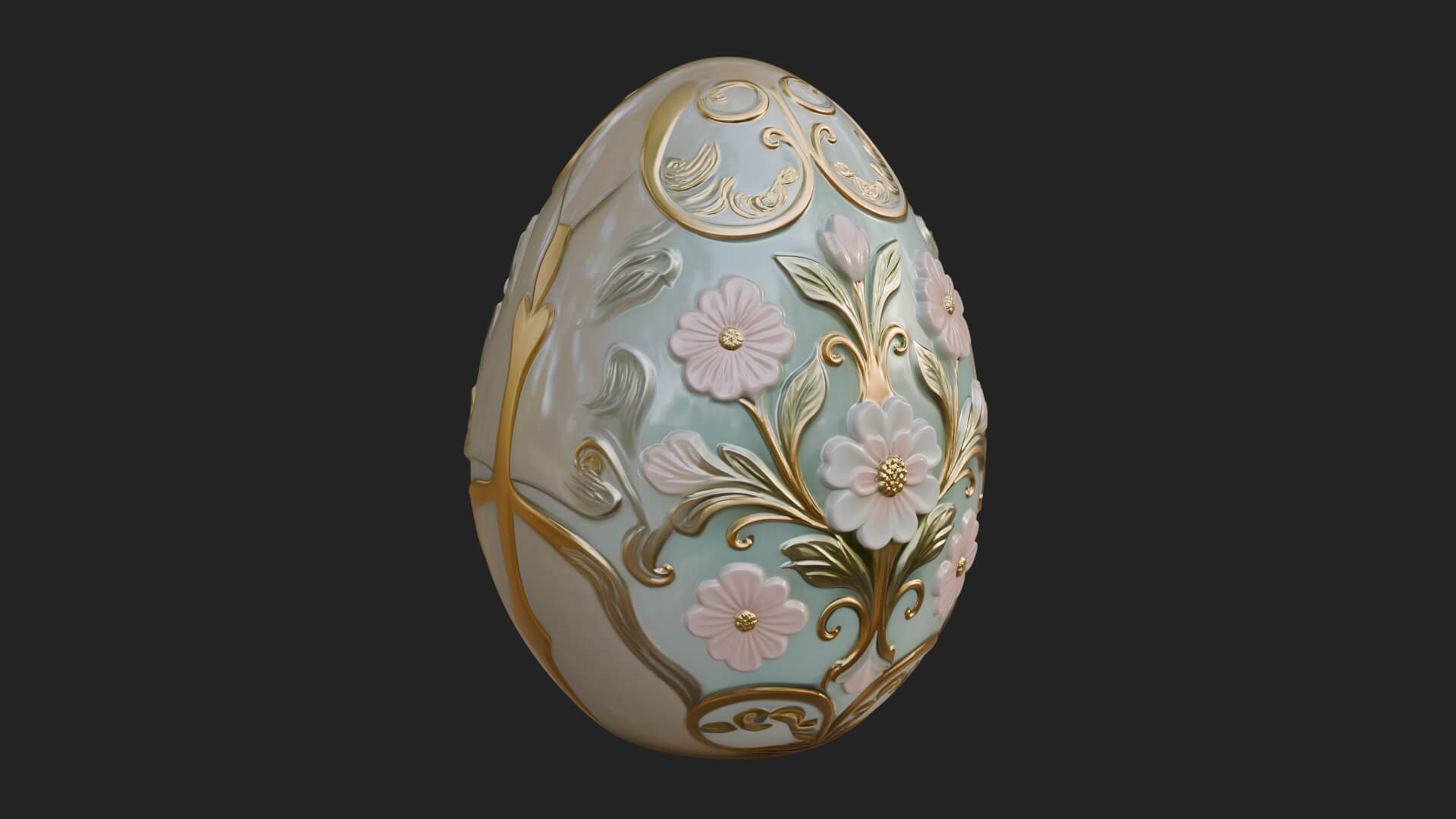 Floral Carved Easter Egg Ornament Design 5 3D Print Model 3D Model