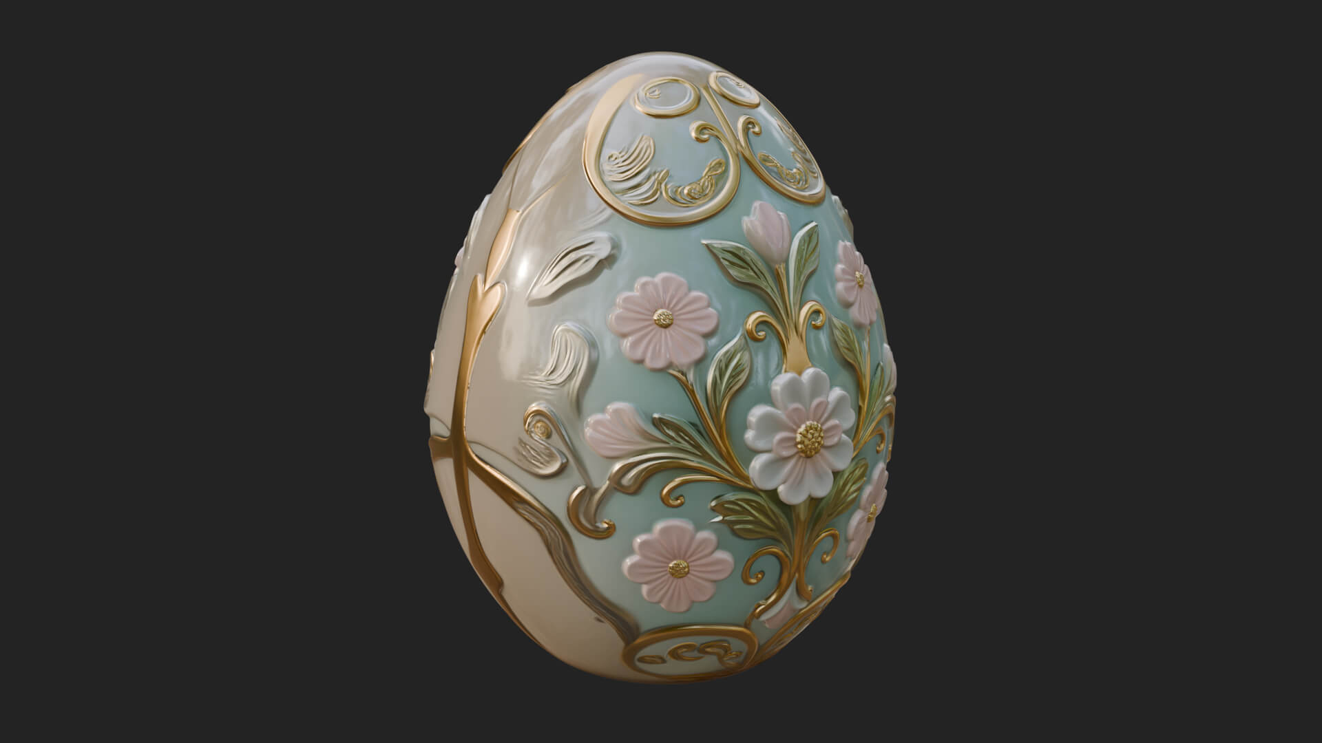 Floral Carved Easter Egg Ornament Design 5 3D Print Model 3D Model