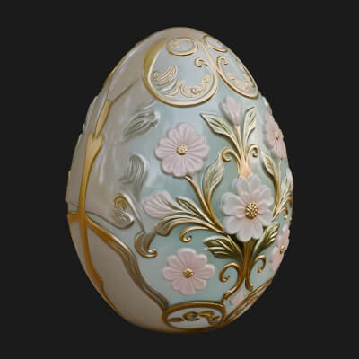 Floral Carved Easter Egg Ornament Design 5 3D Print Model