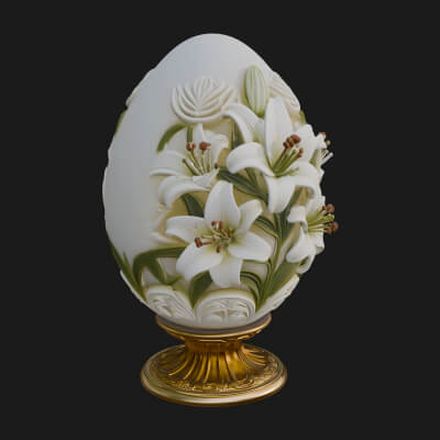 Floral Carved Easter Egg Ornament Design 8 3D Print Model