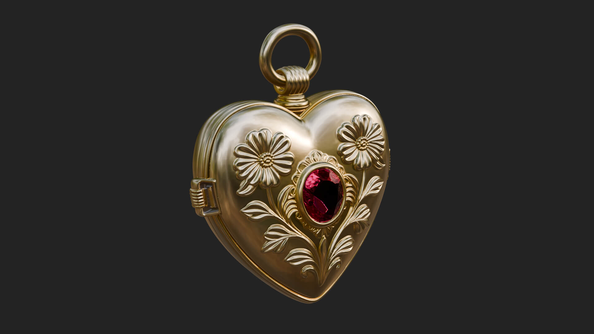 Floral Carved Locket Pendant Design 1 3D Print Model 3D Model