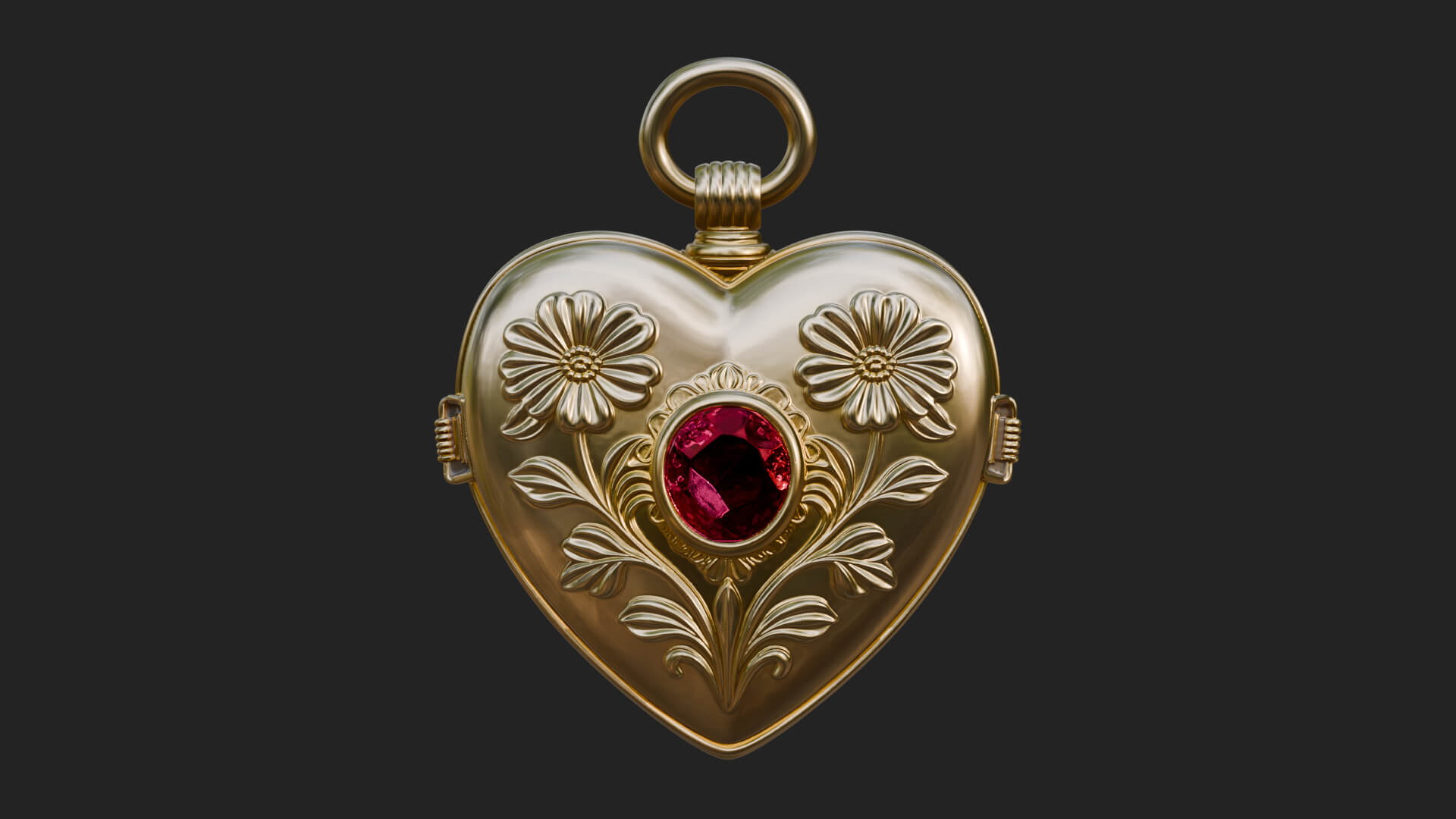 Floral Carved Locket Pendant Design 1 3D Print Model 3D Model