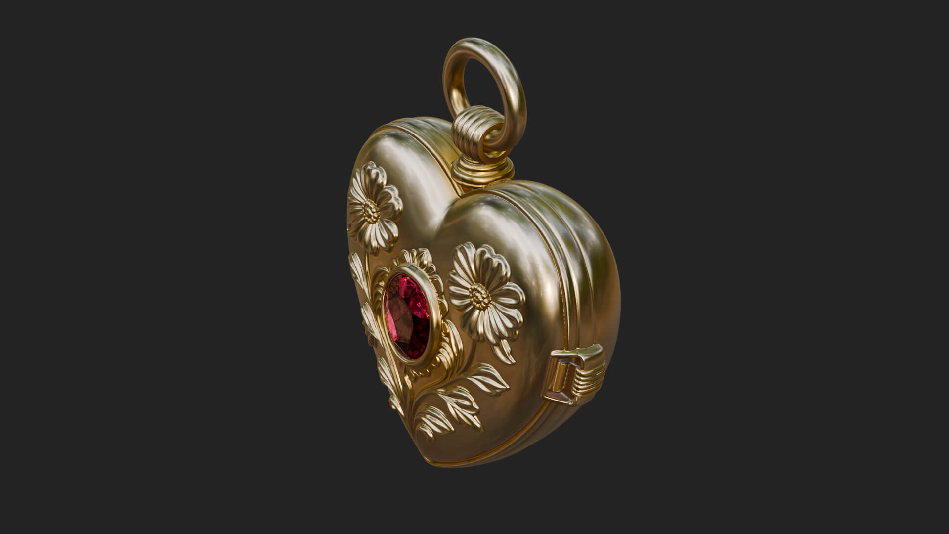 Floral Carved Locket Pendant Design 1 3D Print Model 3D Model