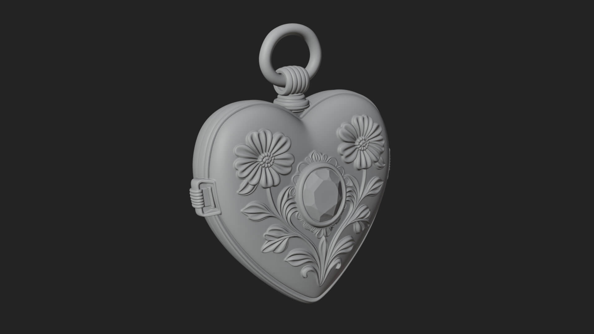 Floral Carved Locket Pendant Design 1 3D Print Model 3D Model