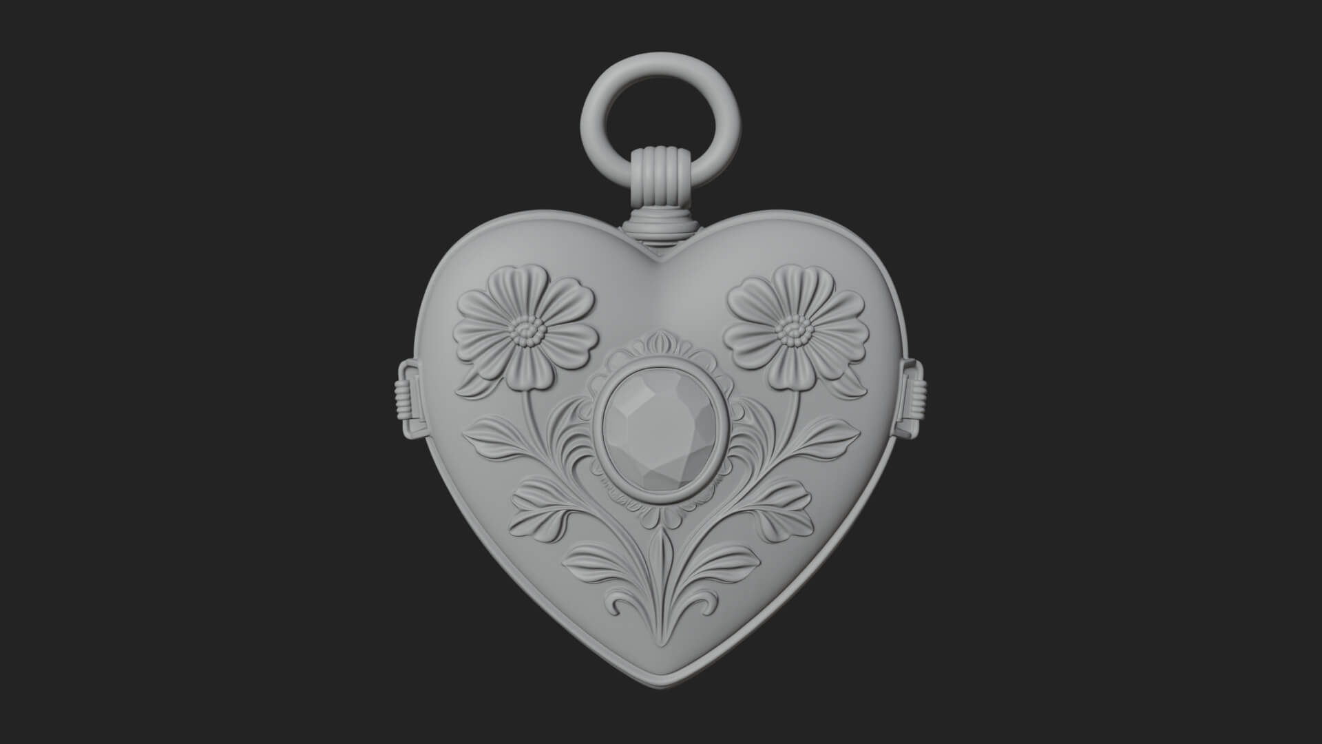 Floral Carved Locket Pendant Design 1 3D Print Model 3D Model