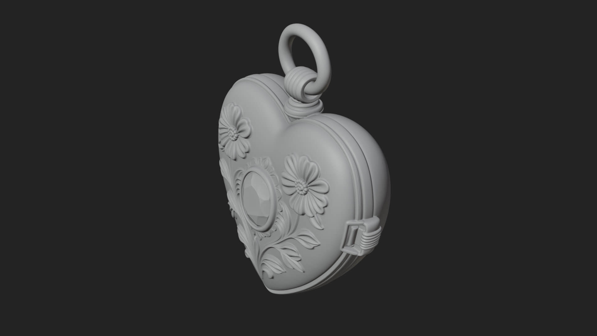 Floral Carved Locket Pendant Design 1 3D Print Model 3D Model