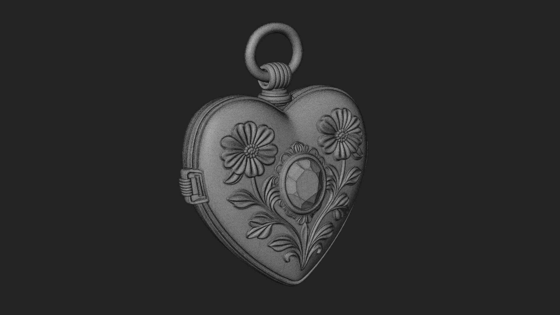 Floral Carved Locket Pendant Design 1 3D Print Model 3D Model