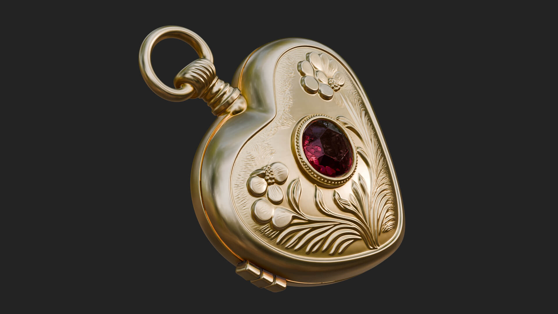 Floral Carved Locket Pendant Design 3 3D Print Model 3D Model
