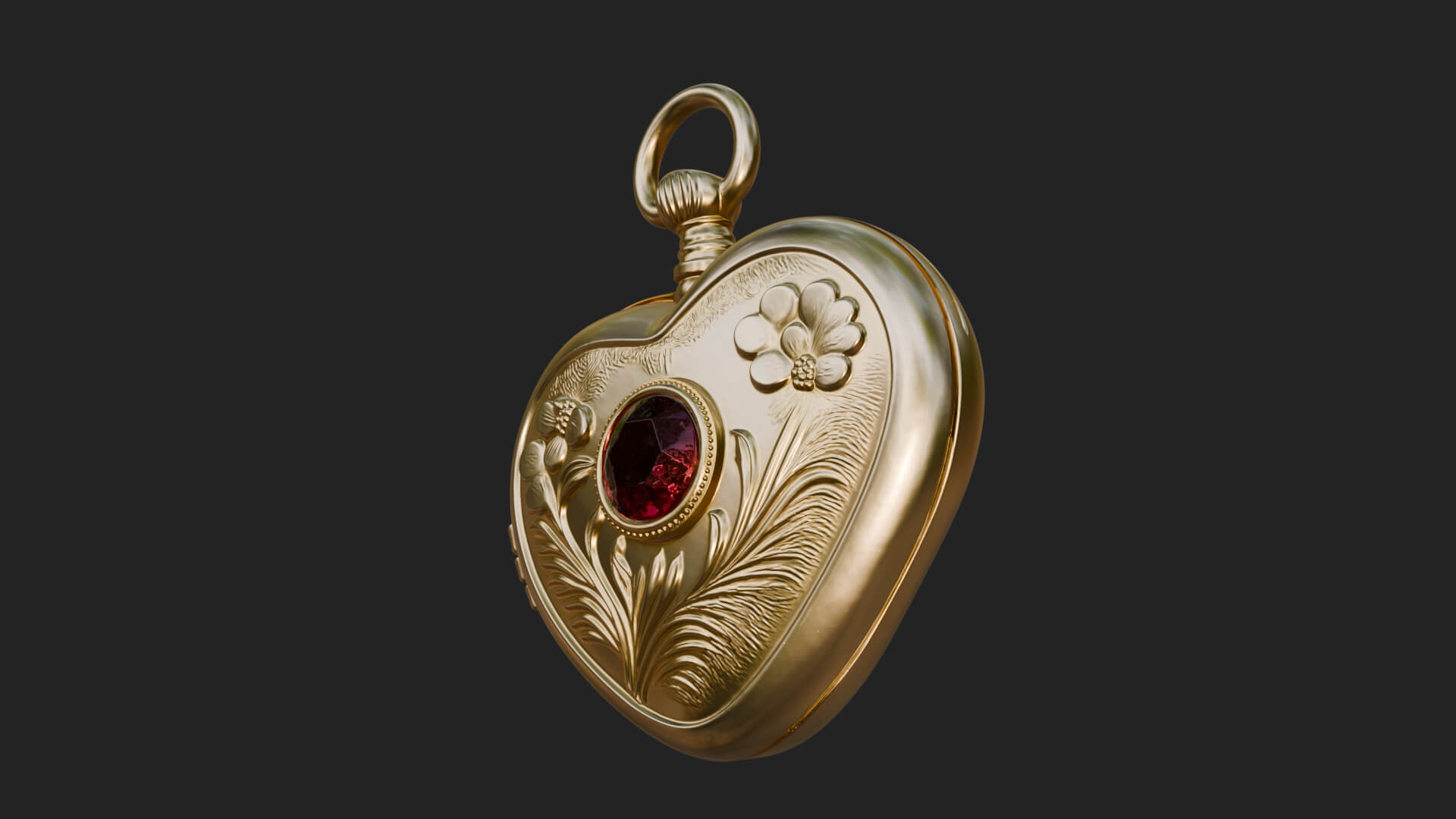Floral Carved Locket Pendant Design 3 3D Print Model 3D Model