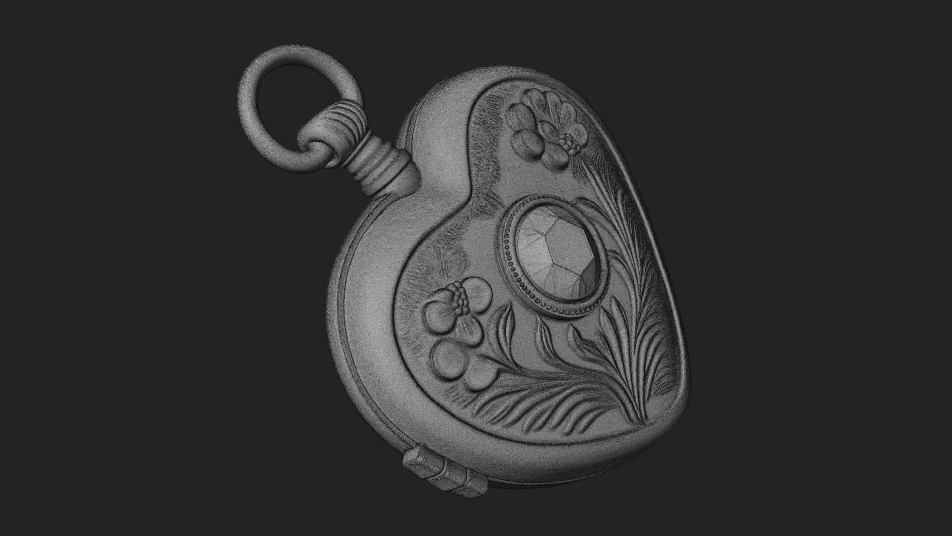 Floral Carved Locket Pendant Design 3 3D Print Model 3D Model