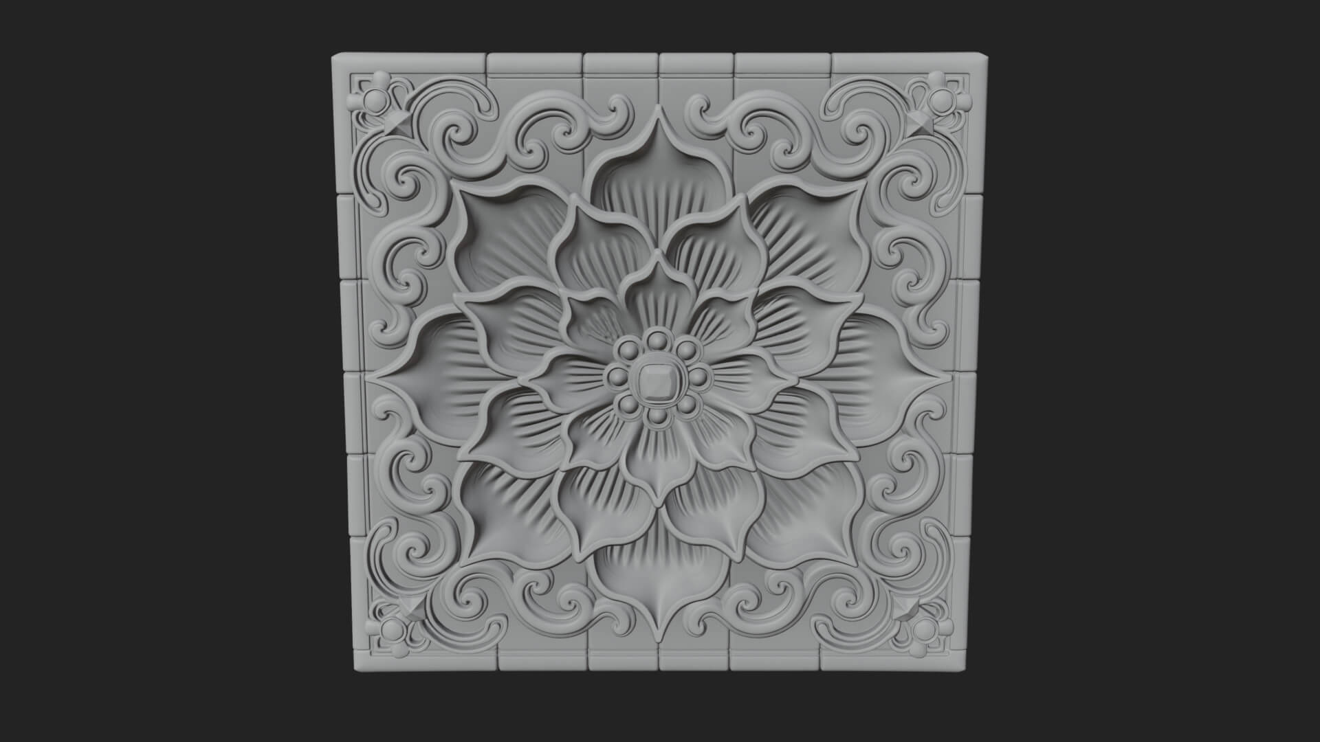 Floral Carved Wall Plaque Design 1 3D Print Model 3D Model