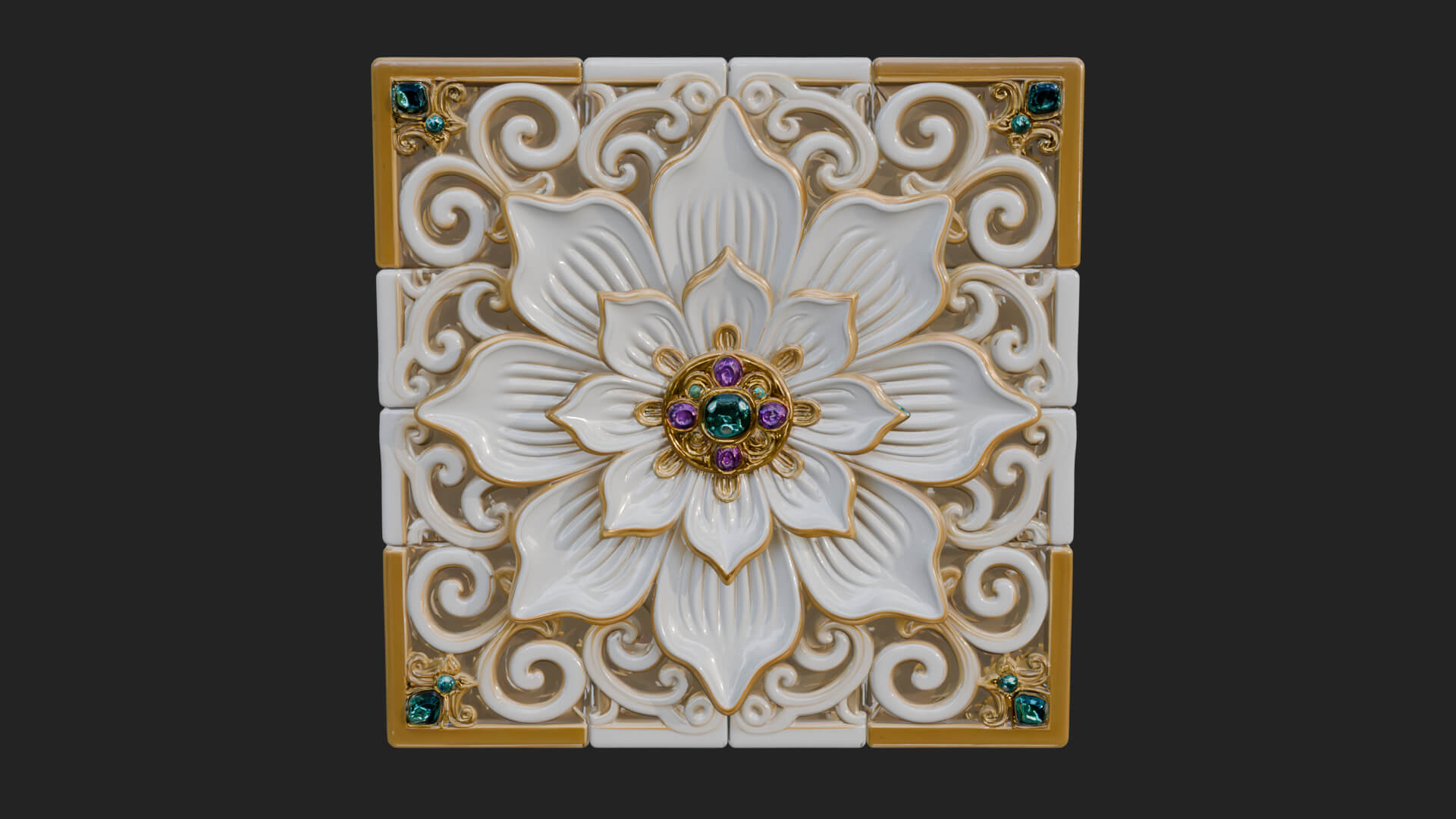 Floral Carved Wall Plaque Design 2 3D Print Model 3D Model