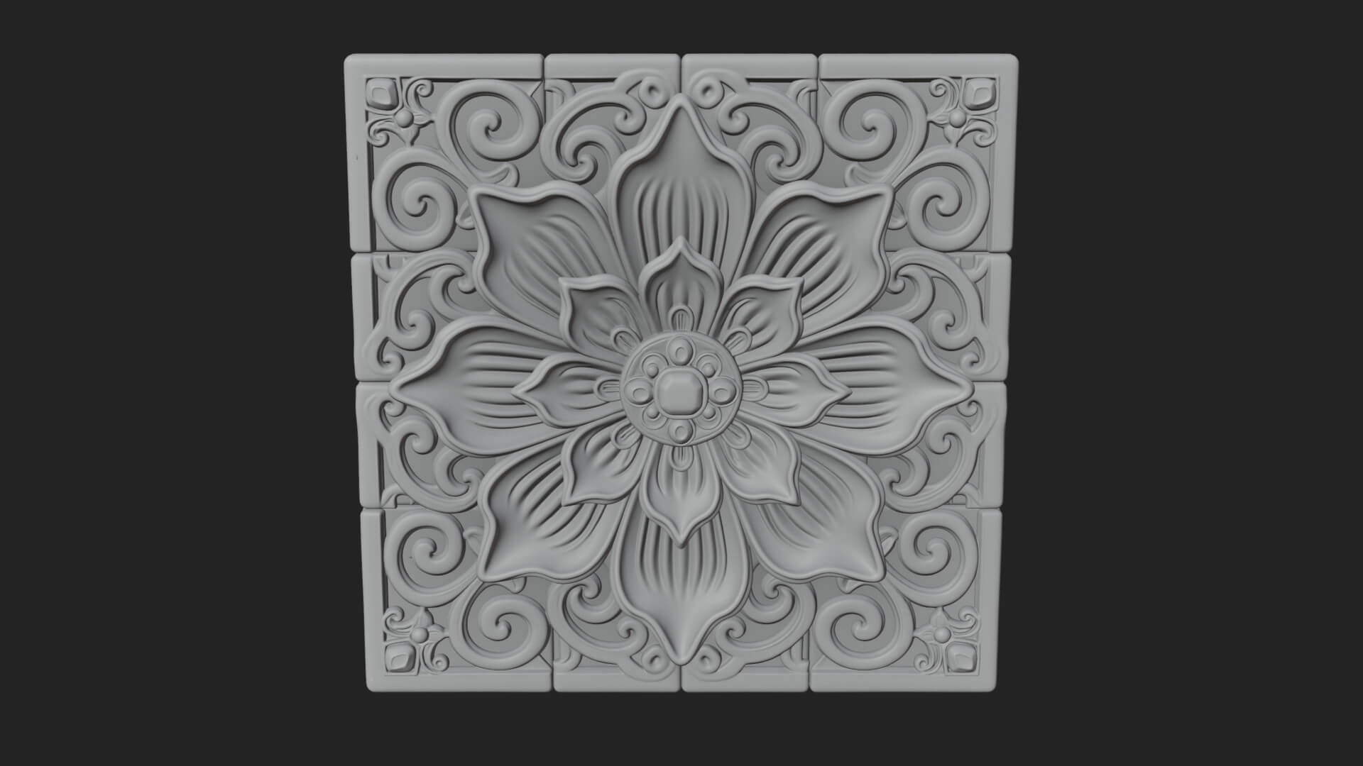Floral Carved Wall Plaque Design 2 3D Print Model 3D Model