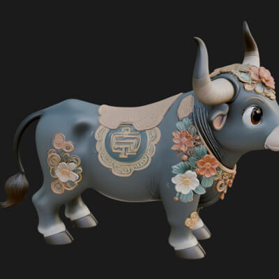 Floral Chibi Ox Statue Design 1 3D Print Model