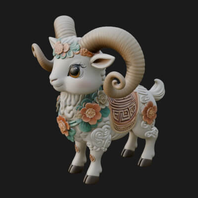 Floral Chibi Ram Statue Design 3 3D Print Model