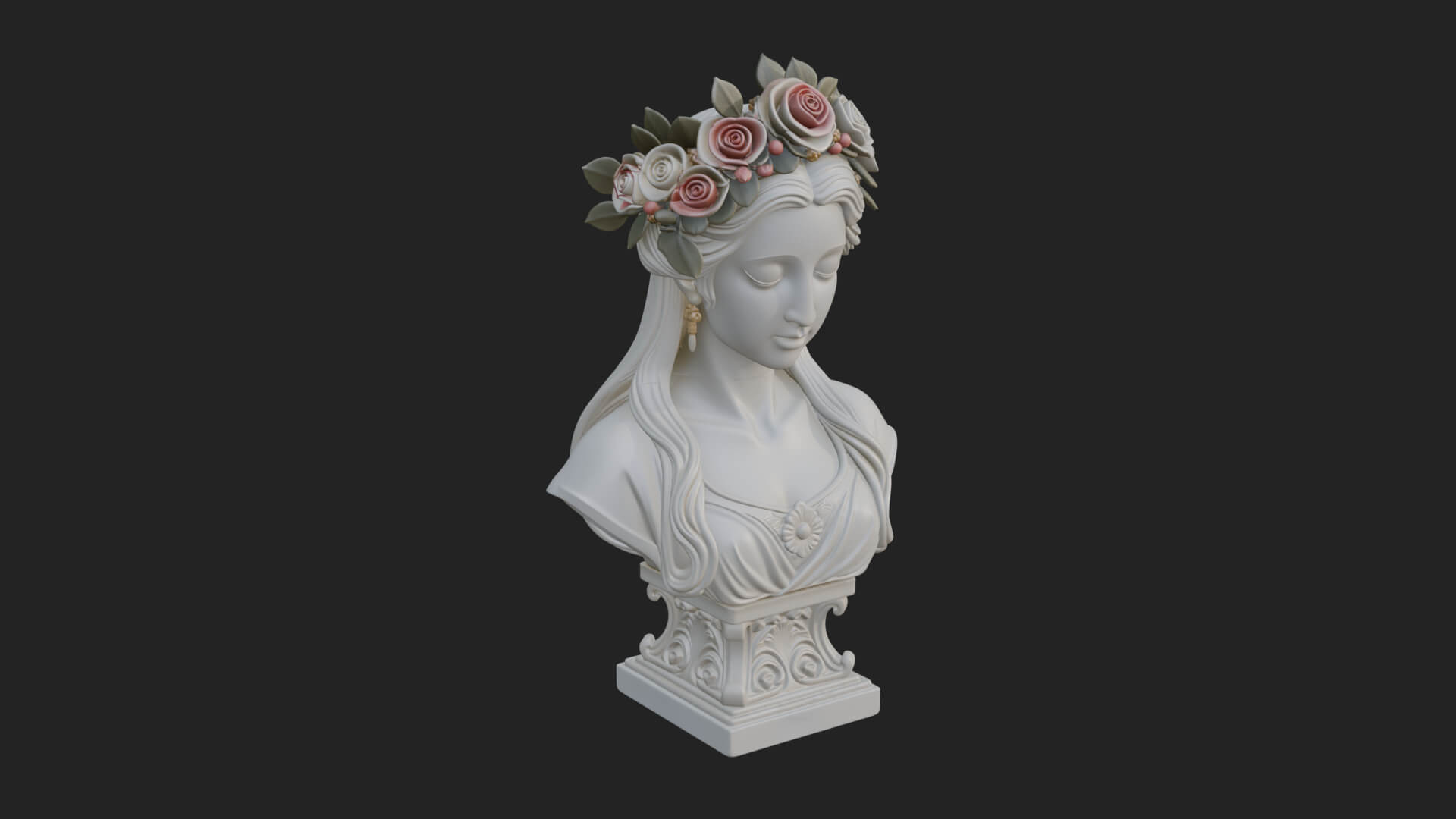 Flower Crown Woman Bust Statue Design 1 3D Print Model 3D Model